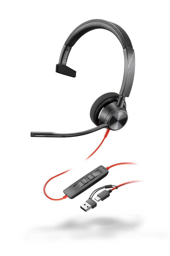 Schnurgebundenes USB-C-Headset Poly Blackwire 3310 – Flexibler Mikrofonarm – Monaurales Design – Ver