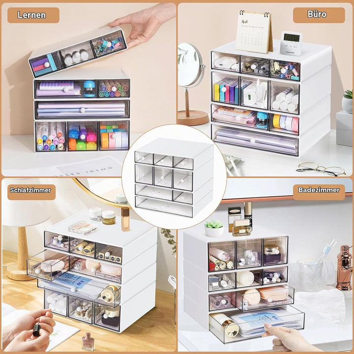 Desk Aufbewahrungsbox mit 9 Schubladen, ToyaJeco 4 Lagen Stapelbare Desktop Craft Storage-Schubladen