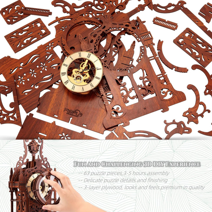 FUNPOLA 3D Puzzle Erwachsene LED Turm Uhr, 3D Holzpuzzle Erwachsene Gebäudemodell, 3D Puzzle Holzbau