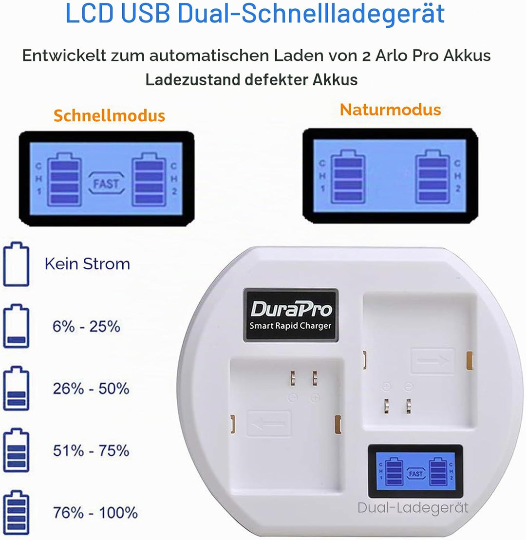 DuraPro LCD Dual Akku Ladegerät Ladestation für Arlo Pro, Arlo Security Light, Arlo Pro 2 & Arlo Go