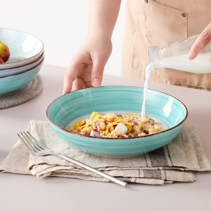vancasso Suppenschalen Steingut, Bonita Suppenteller 6er Set, Pastateller, Spaghetti Tiefteller, Nud