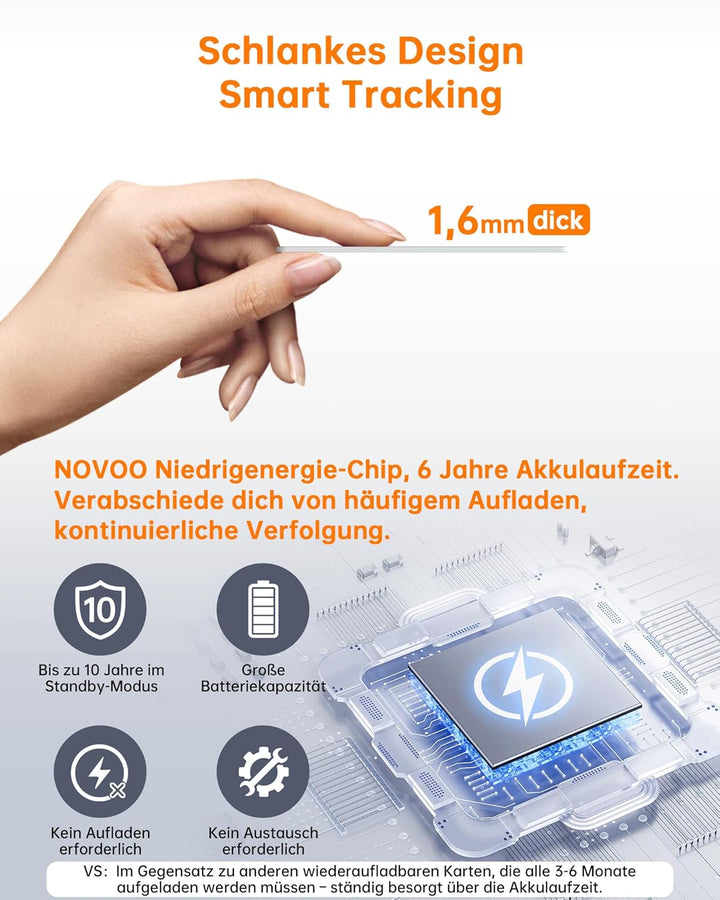 NOVOO Air Tag Karte Wallet Tracker Card Thin 1,6mm Smart Bluetooth Tag 6 Jahre Batterielebensdauer K
