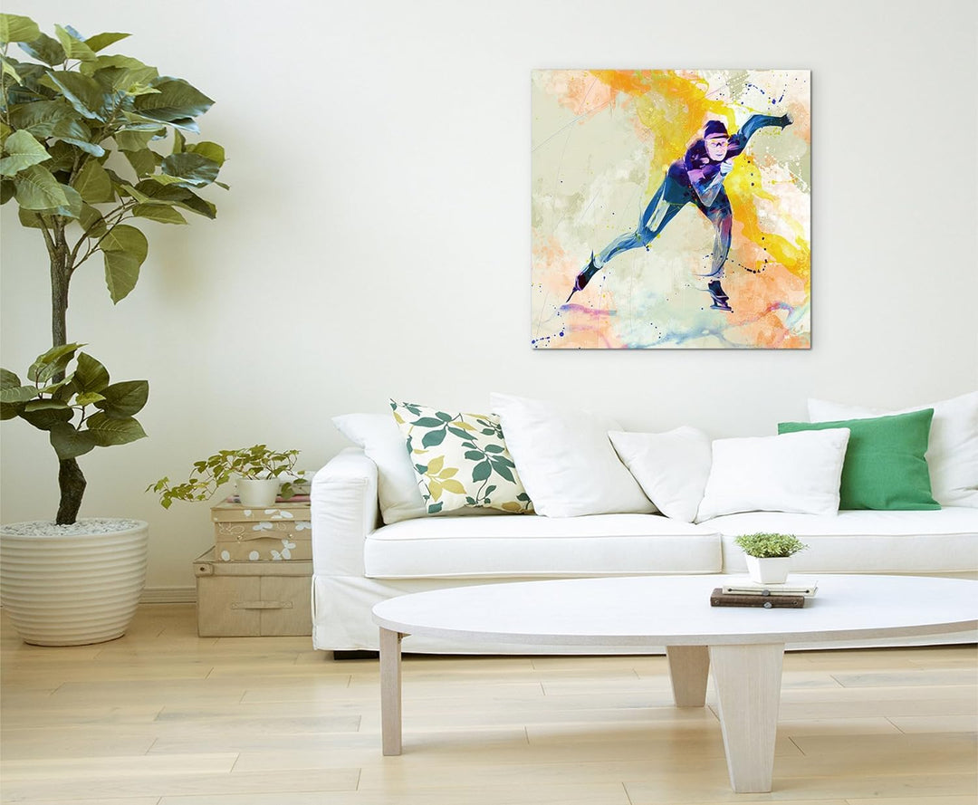 Eisschnelllauf 60x60cm Wandbild SPORTBILD Aquarell Art tolle Farben von Paul Sinus