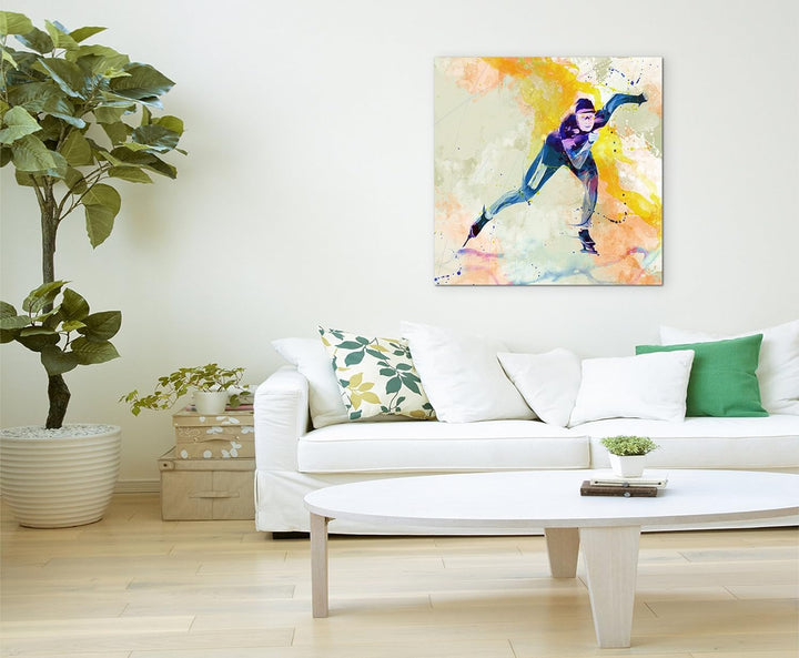 Eisschnelllauf 60x60cm Wandbild SPORTBILD Aquarell Art tolle Farben von Paul Sinus