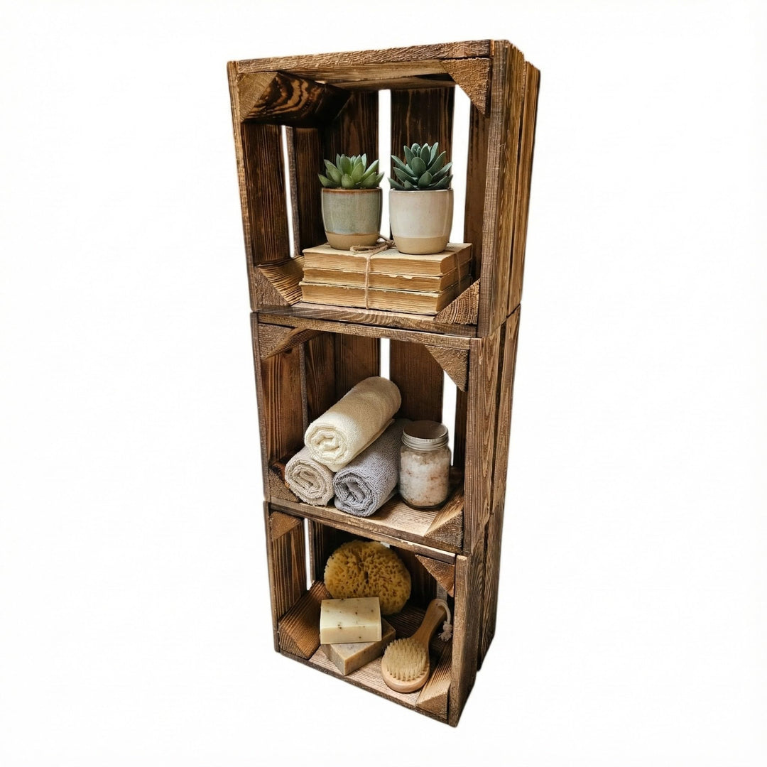 Teramico Set aus 3 geflammten NEUEN Holzkisten (22x20x15 cm) | PERFEKT als GESCHENKBOX oder RUSTIKAL