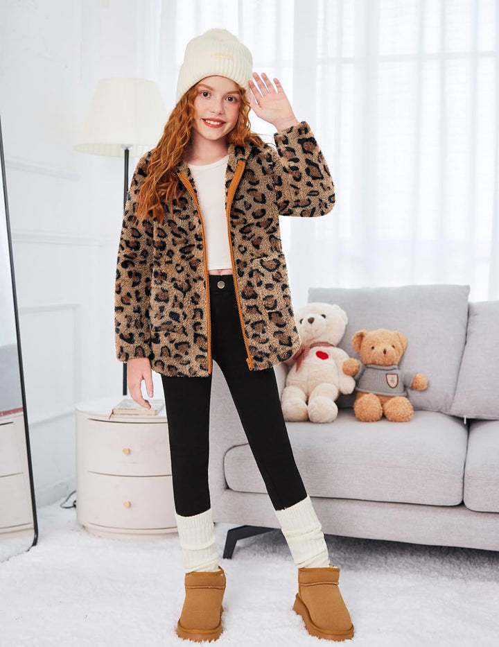 Arshiner Mädchen Fleece Kapuzenpullover mit Reissverschluss Winter Fleecejacke mit Tasche Kinder Lan