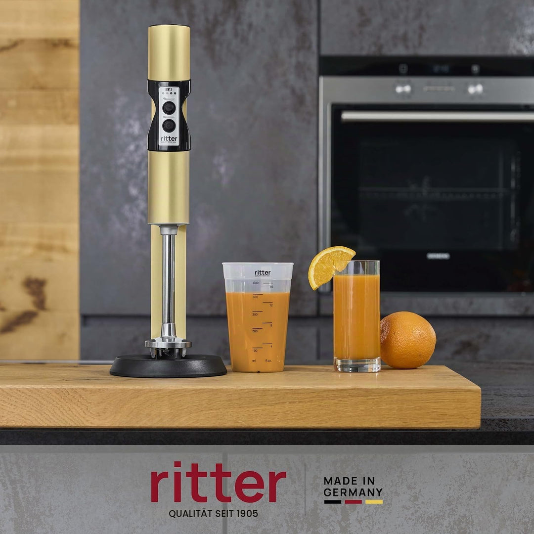 ritter stilo 7 kabelloser Stabmixer, Pürierstab mit Akku aus Vollmetall, Made in Germany, Gold