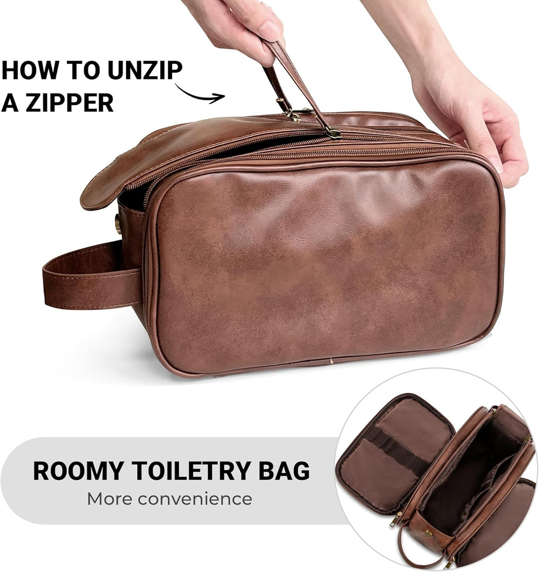 Elviros Kulturbeutel PU-Leder für Herren grosse wasserdichte Reise-Kulturtasche Waschtasche im Bade