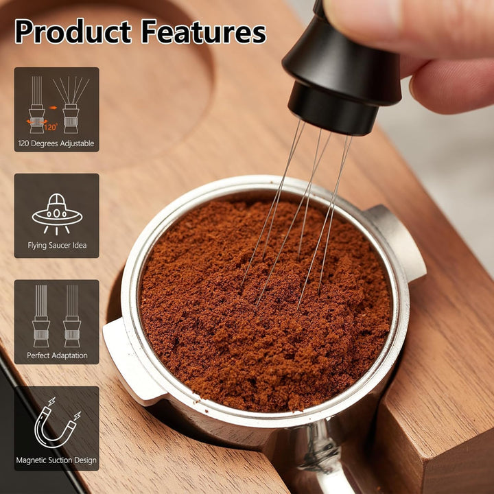 IKAPE 51 mm Espresso-Werkzeugset, schwarz, 8-in-1: Kaffeetamper, Verteiler, Magnettrichter, Pucksieb
