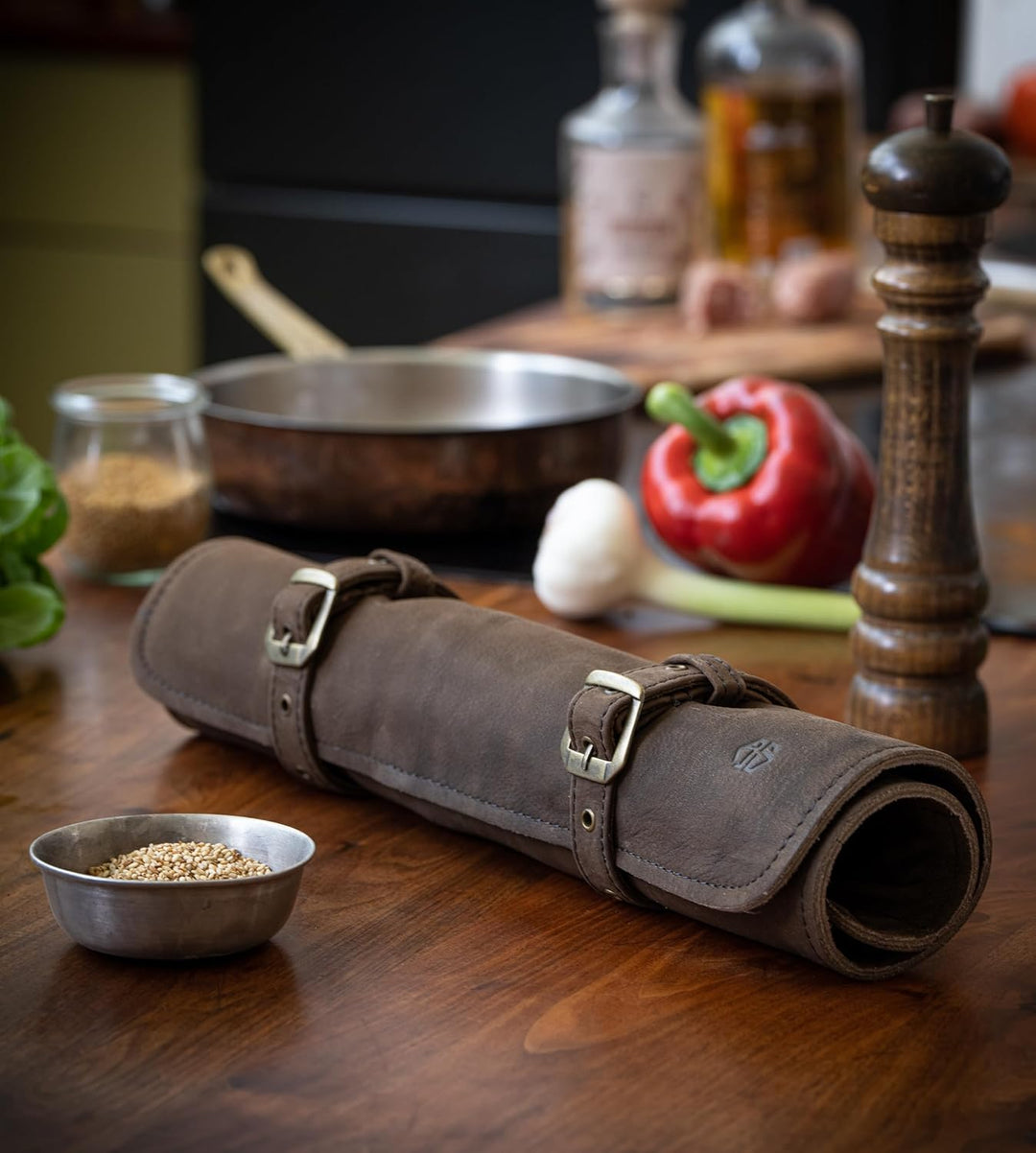 Angus Stoke Messertasche Leder für Köche - Echt-Leder Kochmesserrolle gross – Messer Tasche Kochmess