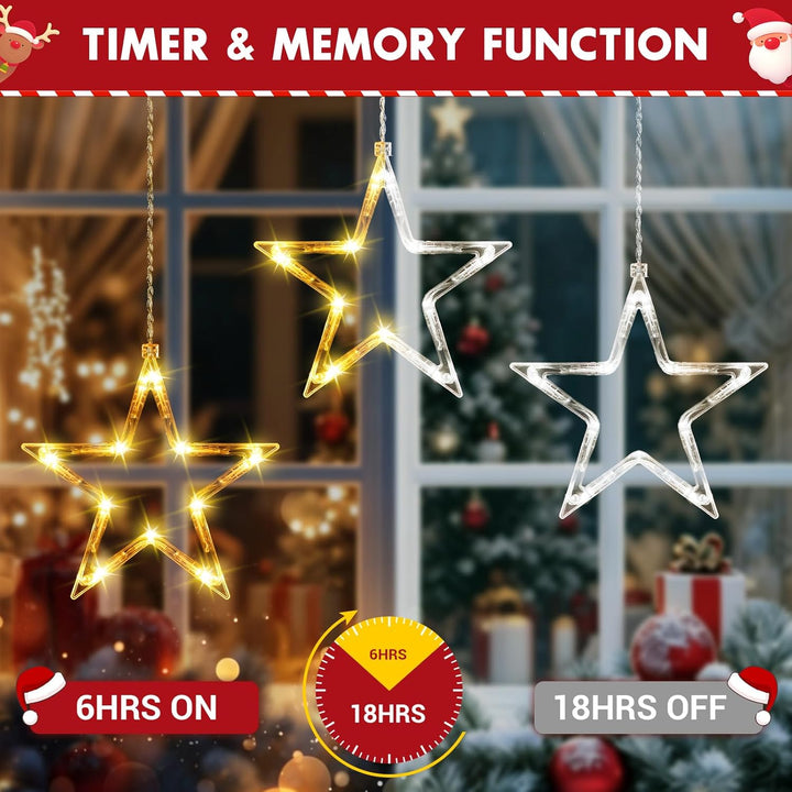 Ulinek Fensterdeko 3 Sterne mit Batteriebetrieb 30 LEDs [1M+0.6M] Sterne Weihnachtsdeko Fenster mit