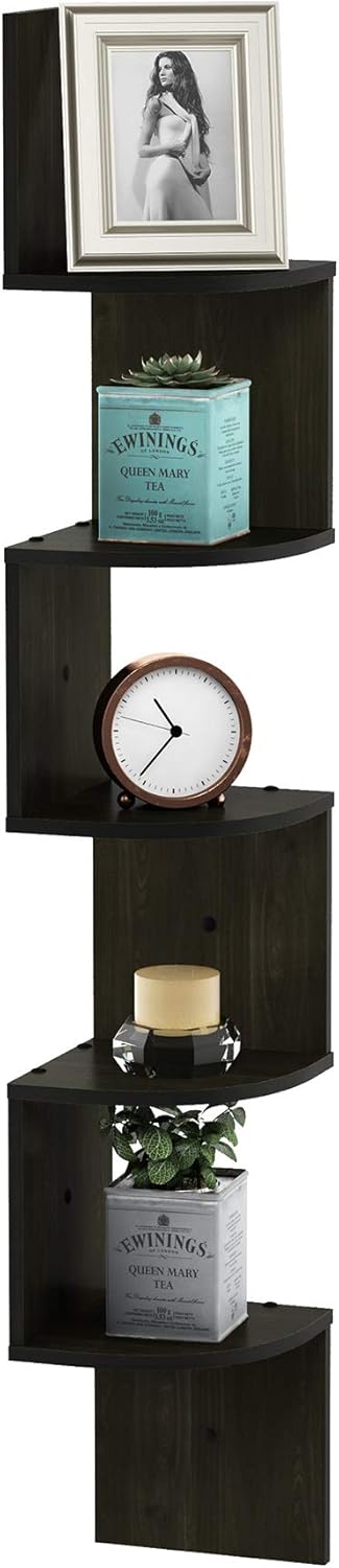 Furinno Rossi 3-stufiges Wandregal-Set, 2er-Set, holz, Espresso, 19.81 x 19.81 x 82.55 cm 19.81 x 19