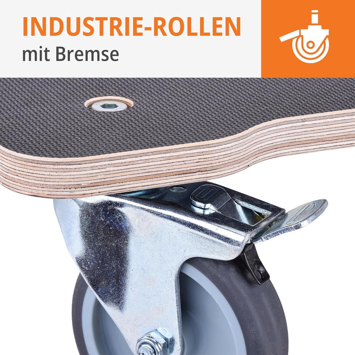 WFix Transportroller 40 x 48 cm 350 kg Tragkraft - Birke-Multiplex 18 mm mit Anti-Rutsch - 4 leise G