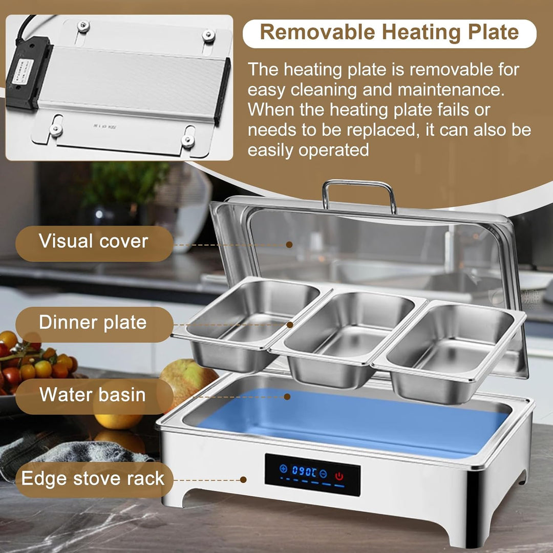 Speisewärmer Buffetwärmer Elektrisch, Commercial Chafing Dish Elektrisch mit LED-Anzeige, Abnehmbare