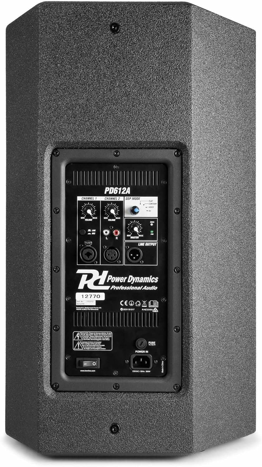 Power Dynamics PD612A Musikbox, Aktiver Fullrange PA Lautsprecher, 800 Watt Peak, DJ Box, Aktivlauts