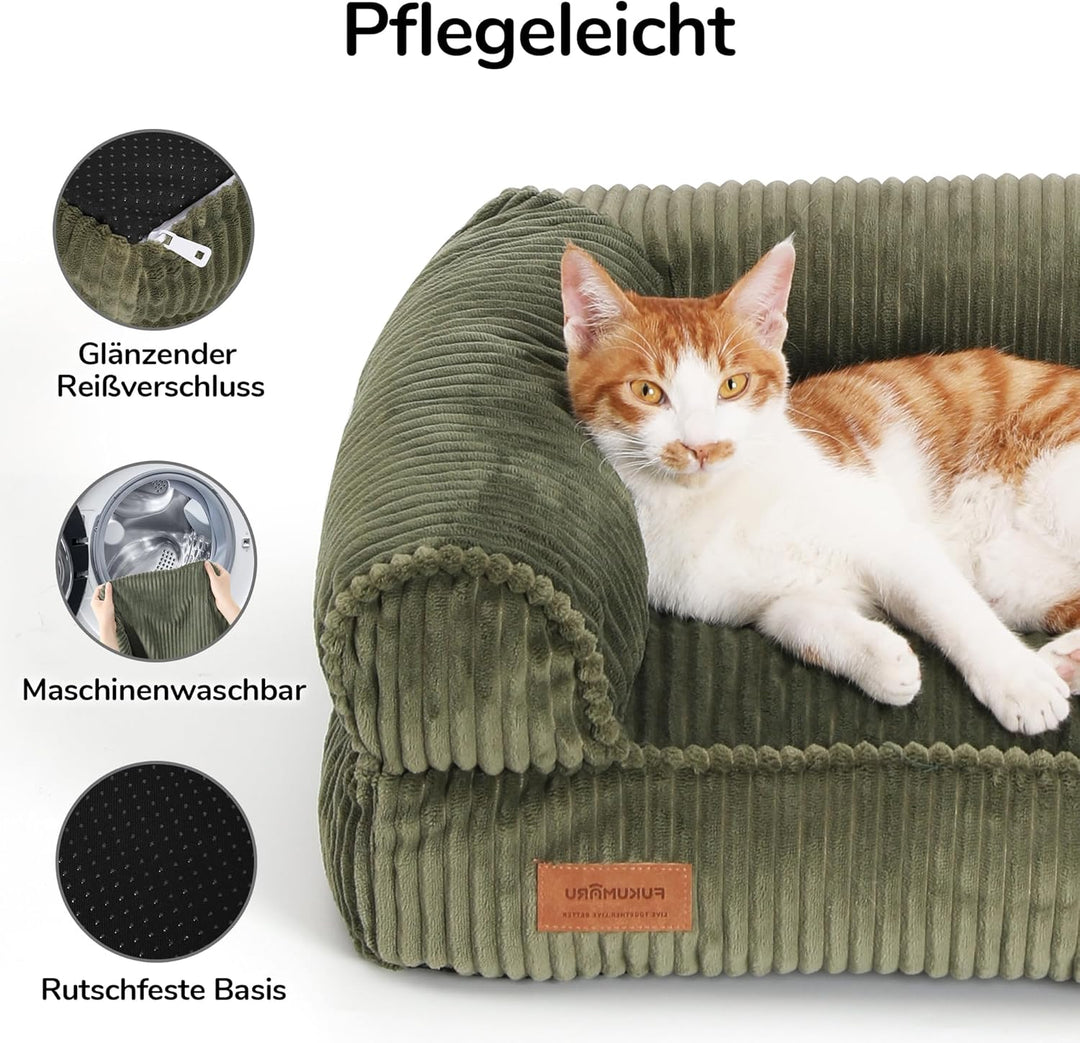 FUKUMARU Katzensofa Bett, Corduroy Gemütliches Katzenbett für drinnen mit abnehmbarem waschbarem Bez
