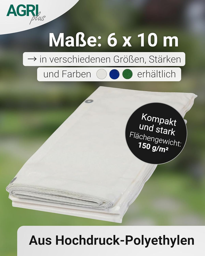 AGRI plus Gewebeplane mit Ösen I 6 x 10 m I Verschiedene Grössen I 150 g/m² Folienstärke I Stabile &