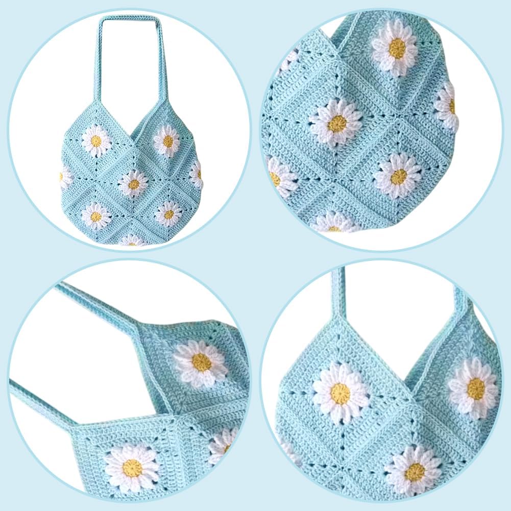 ORIGACH Häkel Tasche Set Für Anfänger, DIY Daisy Granny Square Tasche Starter Häkelset Für Erwachsen