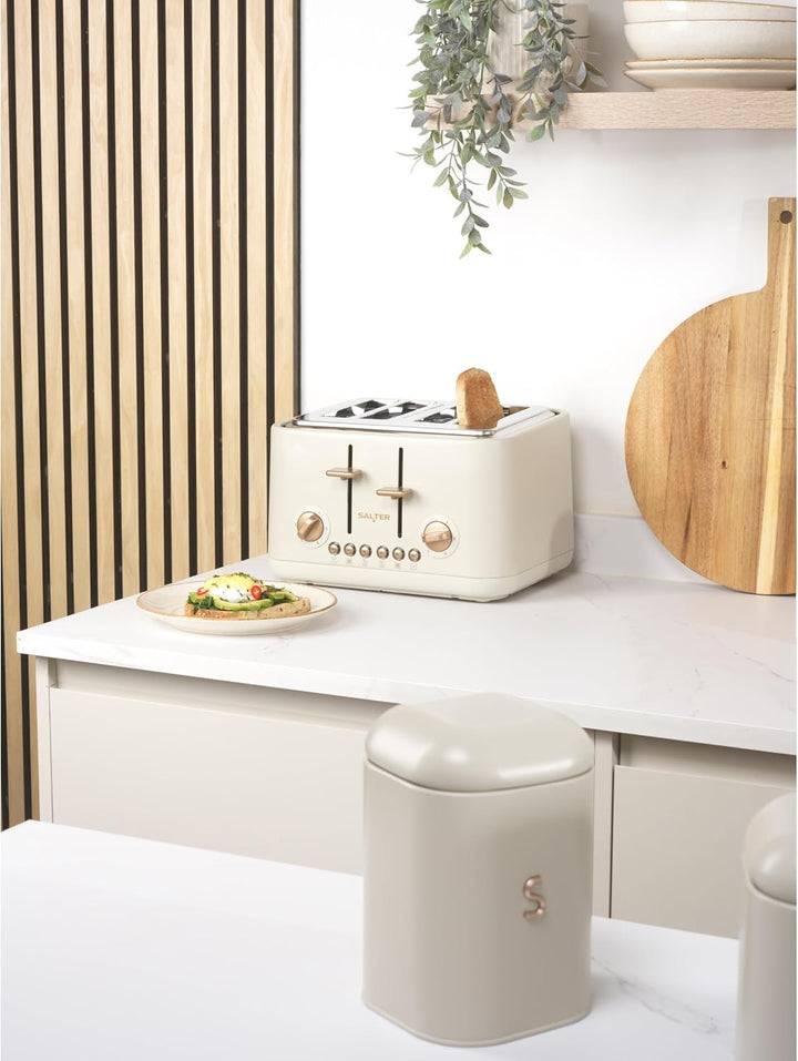 Salter Pebble 4-Scheiben-Toaster – Toaster mit breitem Schlitz, Hochhub-Auswurf, 6 Bräunungsstufen,