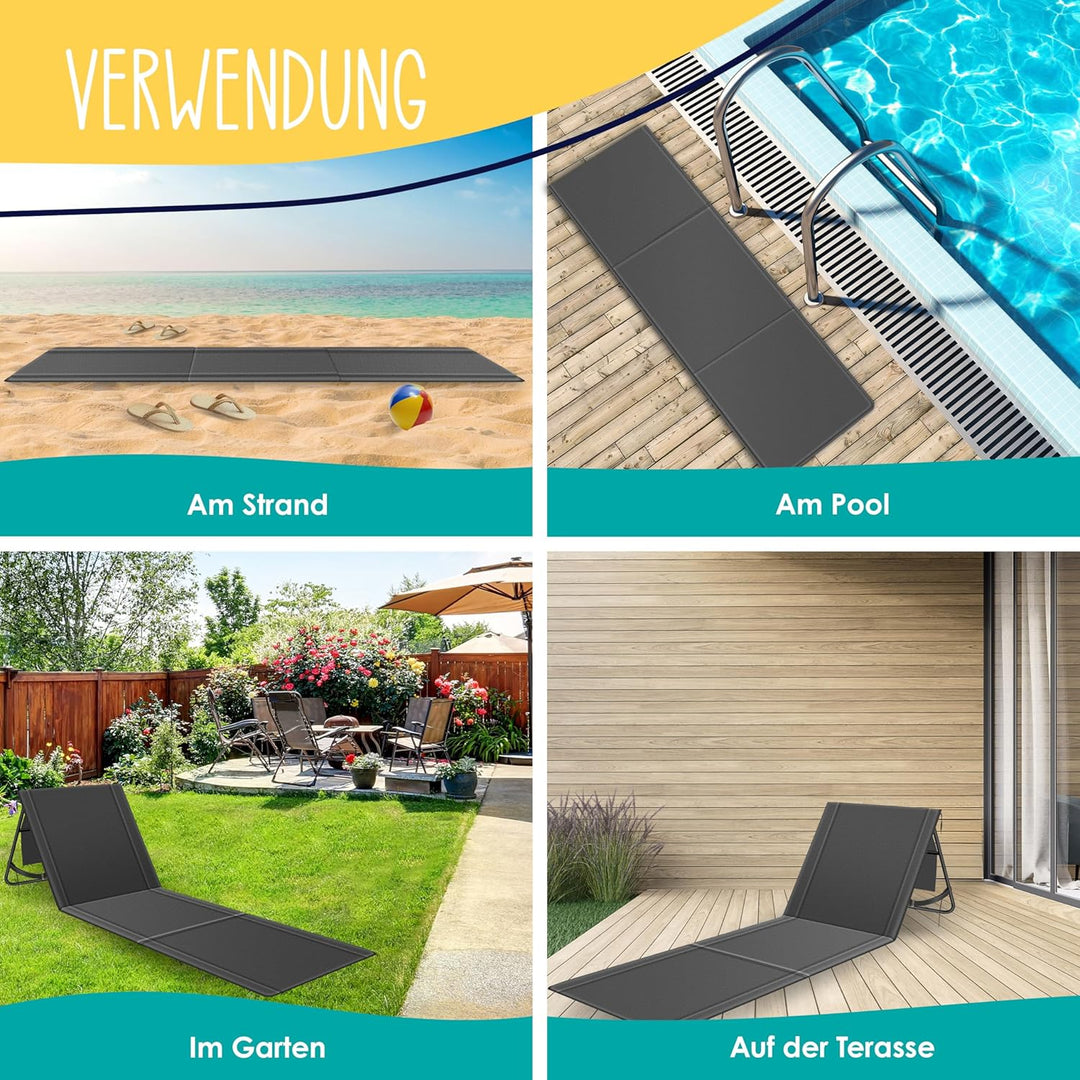 KESSER® Klappbare Strandmatte mit Verstellbarer Rückenlehne – Faltbare Strandliege mit Tragegurt, wa