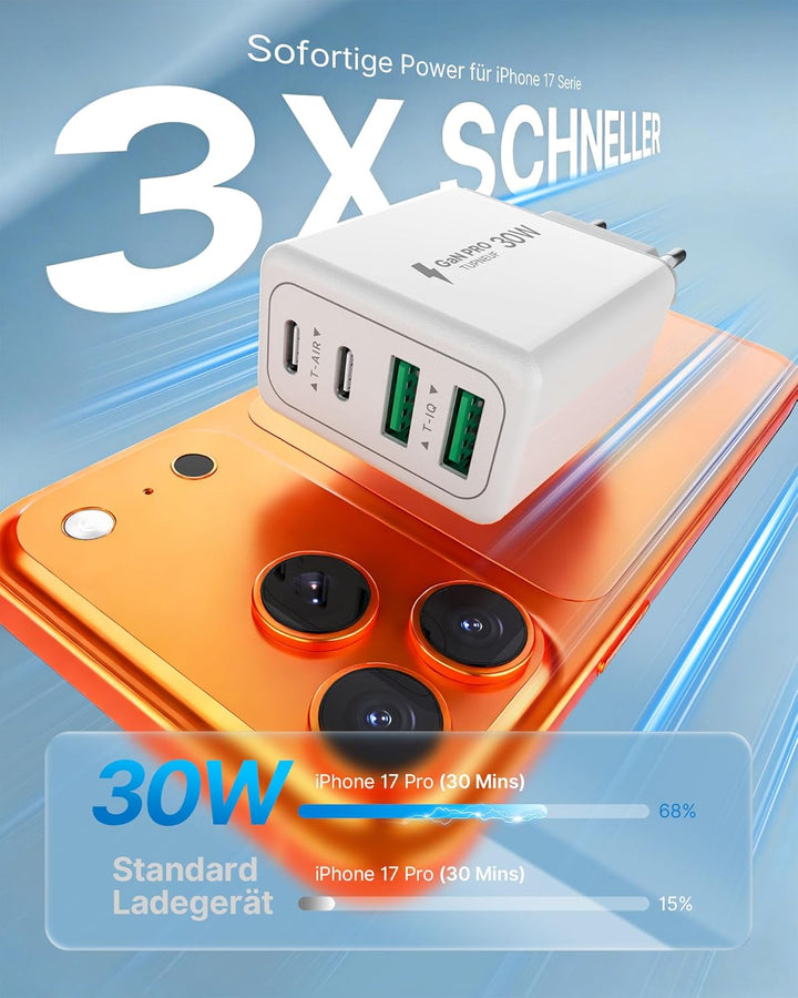 [2er-Pack] 60W USB C Ladegerät 4-Port (Schwarz & Weiss), 30W PD Mehrfach Netzteil Schnellladegerät f