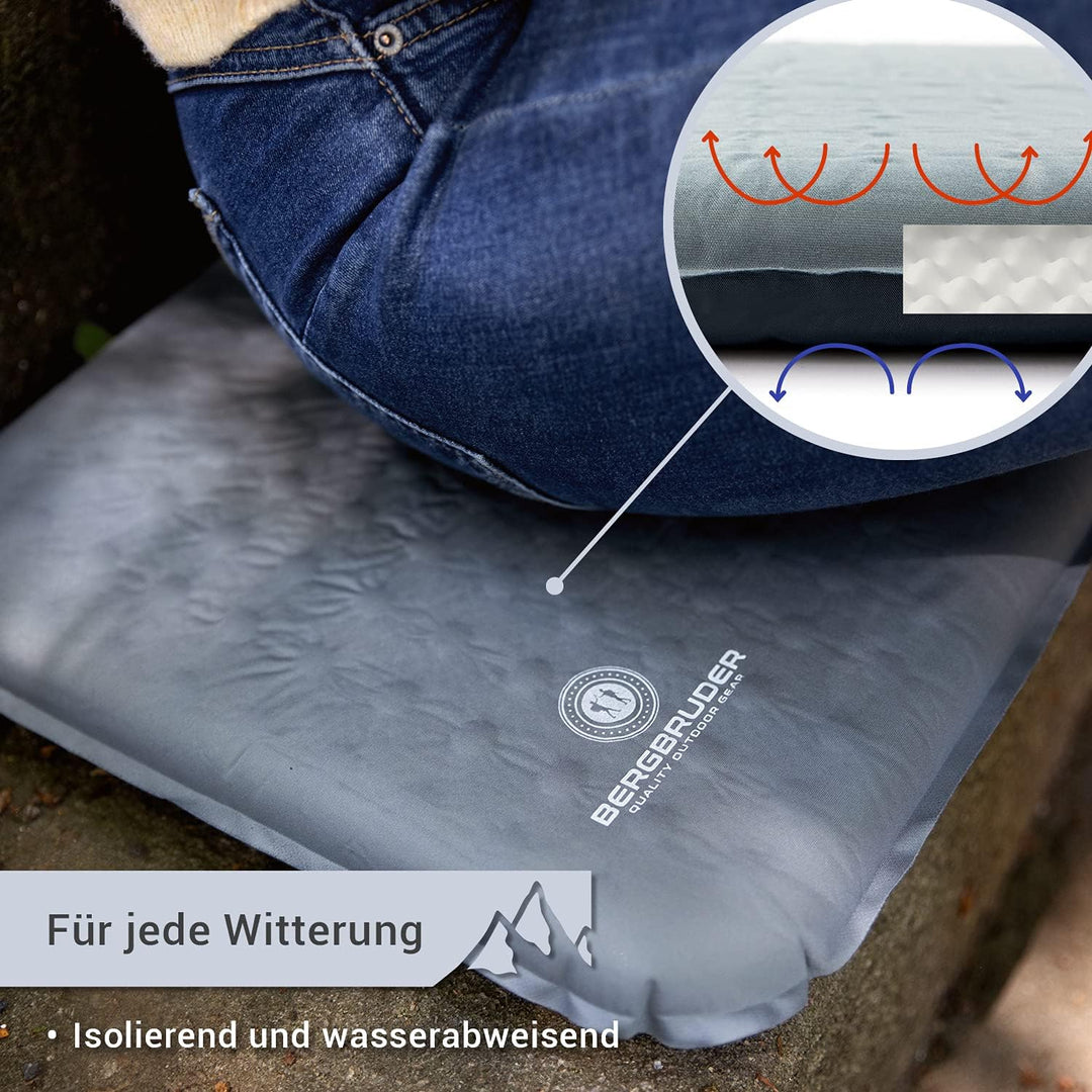 Ultraleichtes Sitzkissen Selbstaufblasend - Camping Sitzmatte Outdoor Thermokissen aufblasbar Grau 4