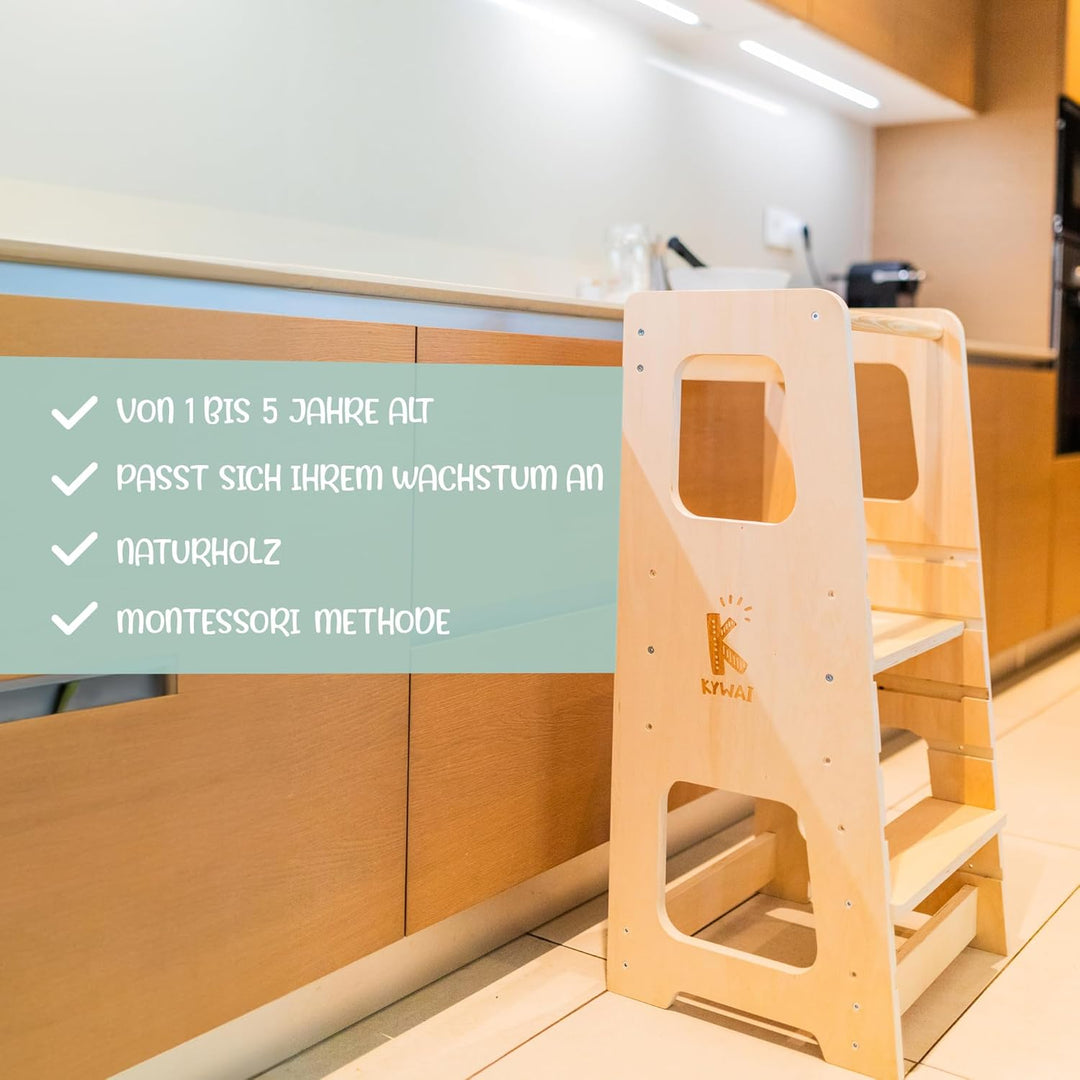 Montessori Lernturm ab 1 Jahr, aus robustem Holz, Premium-Modell in Grossformat, Learning Tower mit