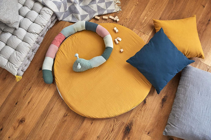 LÄSSIG Krabbel-und Spieldecke aus Muslin Bio-Baumwolle waschbar/Seat Cushion Muslin senfgelb, Senfge