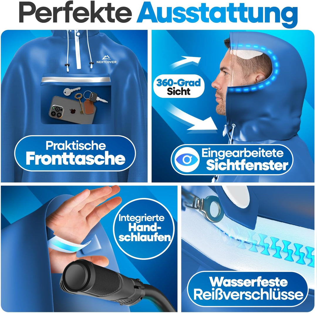 NEXTCOVER® NEU Regenponcho Fahrrad für Damen &amp; Herren - mit [AquaShield 2.0] Technologie I Regenponc