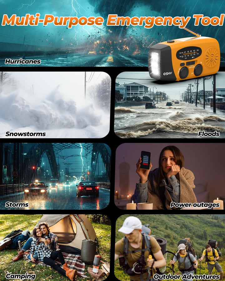 Solar Radio, Esky Kurbelradio AM/FM Wasserdicht Tragbare Radios SOS Alarm Notfallradio mit Power Ban