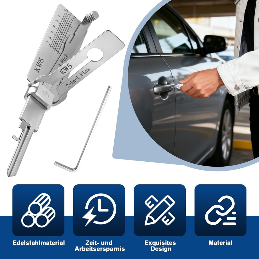 KW5 Hauptschlüssel-decoder aus Edelstahl,LiShi 2-in-1 Lock Pick und Pick-Werkzeuge,Autoschlüssel-Les