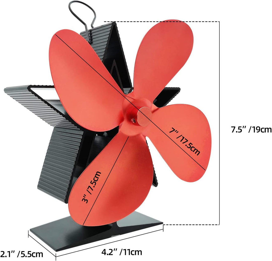 Kaminventilator, Lüfter mit 4 Blättern, hitzebetrieben Ofenventilator, der warme Luft zirkuliert und