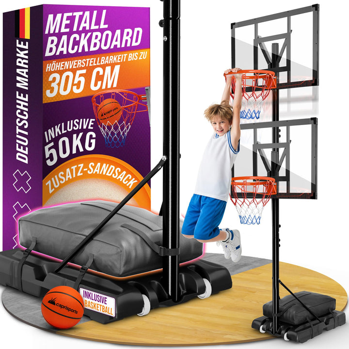 Basketballkorb Outdoor [mit Sandsack] – Basketball Korb höhenverstellbar von 135 cm bis 305 cm – Wet