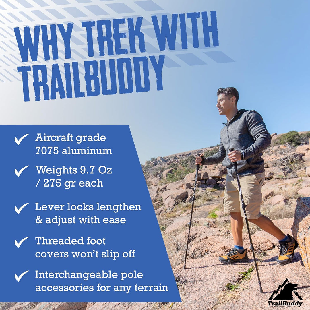 TrailBuddy Trekking Poles - Lightweight, Collapsible Hiking Poles for Snowshoe & Backpacking Gear -