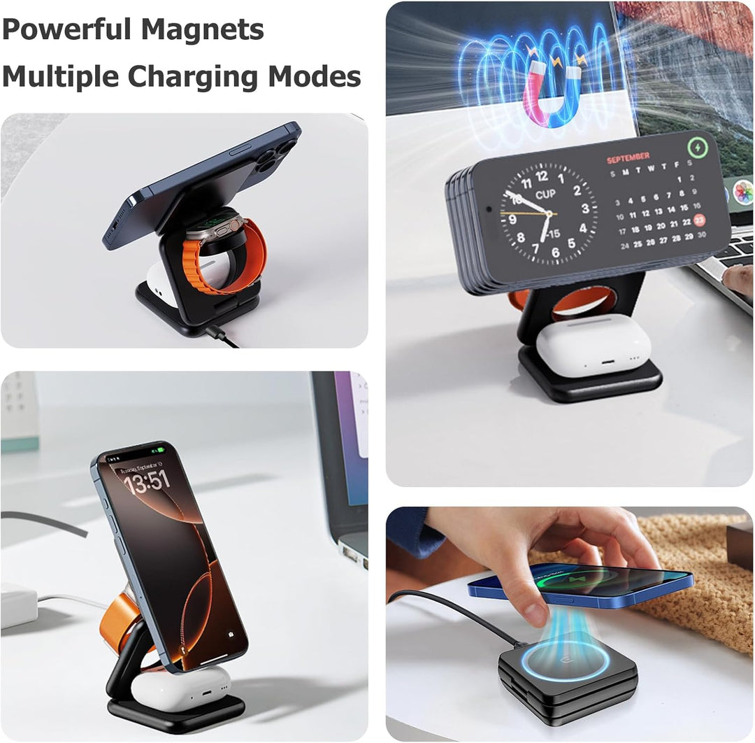 3 in 1 Faltbare Kabellose Ladestation Magsaf Induktive Ladestation für Appple Watch und Phone, Wirel