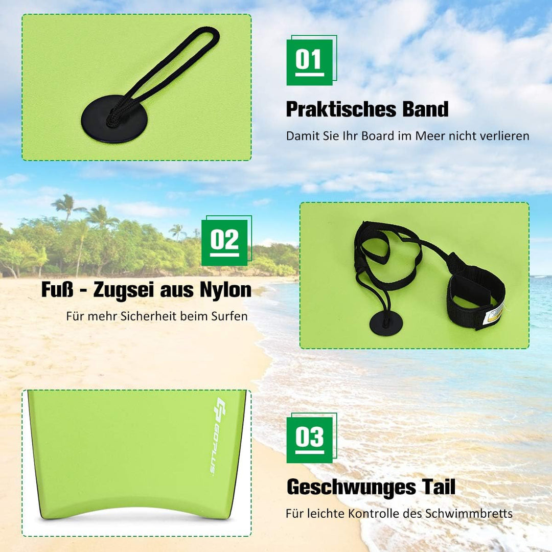 GOPLUS Bodyboard mit Fuss - Zugseil, Schwimmbrett Erfüllt mit EPS Schaumstoff, Surfboard bis zu 85 k