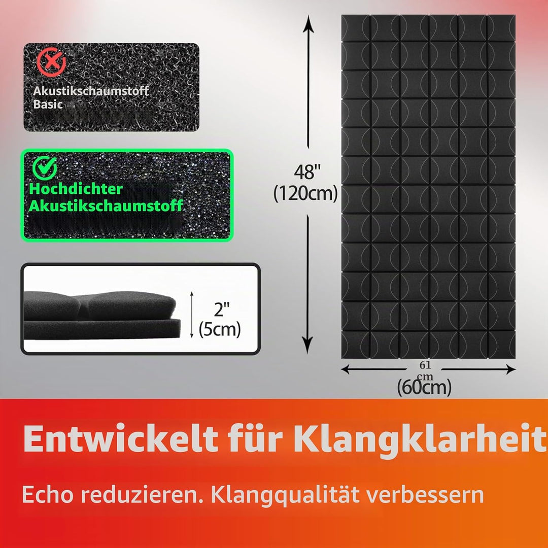 Akustikschaumstoff, 120 x 60 x 5 cm, schalldichte Schaumstoffplatten, feuerfeste Pilzplatten mit hoh
