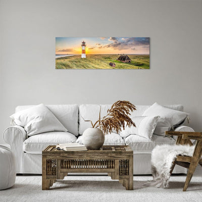 Panorama Bilder auf Leinwand Leuchtturm Meer Leinwandbild mit Rahmen 90x30cm Wandbilder Dekoration W