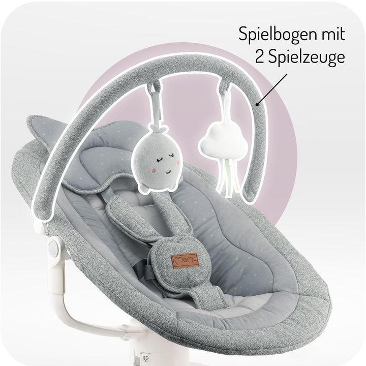 MoMi Babywippe PEARL für Babys bis 9 kg, 360° drehbarer Sitz, LED-Panel, Bluetooth, Fernbedienung, B