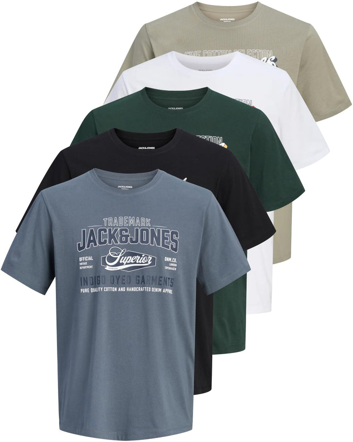 JACK & JONES Herren 5er-Set T-Shirts in verschiedenen Styles, Prints und Farben aus Baumwolle S 5er