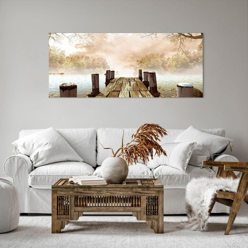 Wandbilder Dekoration Wohnzimmer Illustration herbst landschaft bäume Bilder auf Leinwand 120x50cm L