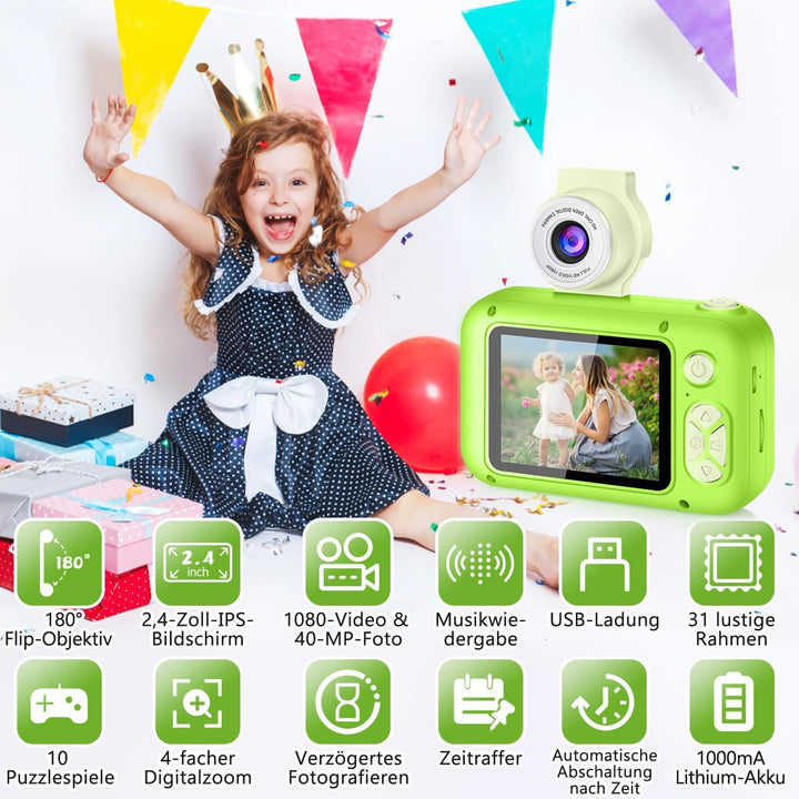 ARNSSIEN Digitalkamera für Kinder Kamera,2,4" IPS Kinderkamera mit 180°Flip | 1080P videokamera &amp; Se