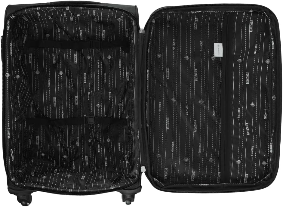 DIAMOND Weichschalen-Kabinenkoffer S 20" – Schwarz, Codura 1200D, 360° Rollen, Zahlenschloss, Erweit