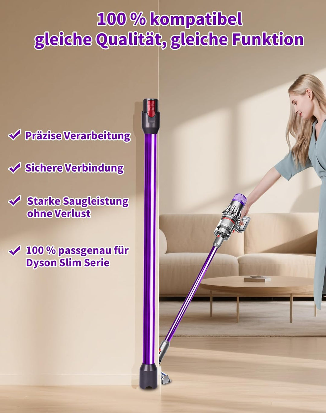 Verlängerungsrohr für Dyson V12 Detect Slim / V10 Digital Slim Stabstaubsauger, 74 cm Aluminium Tele