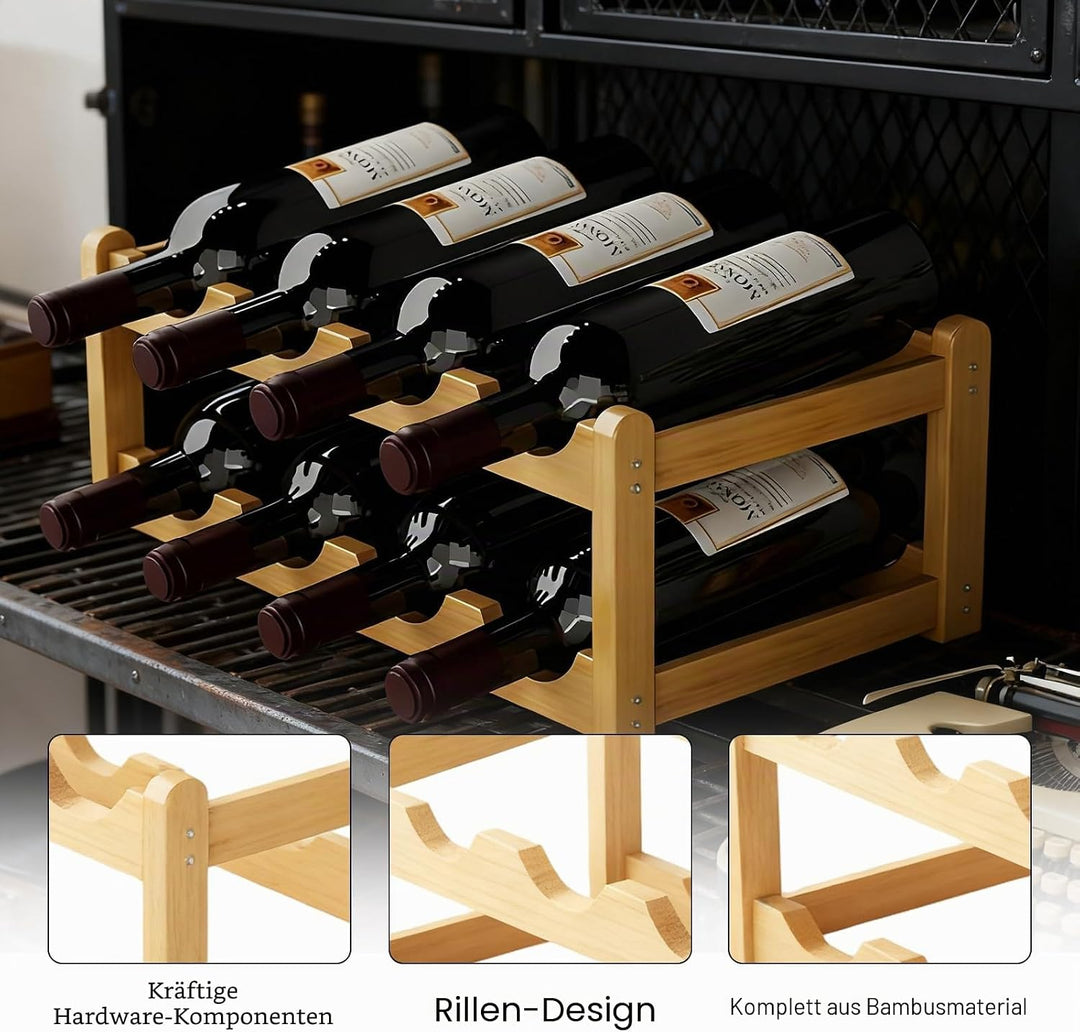 Weinregal Holz: Flaschenregal für 8 Flaschen, 2 Fach Flaschenhalter Aus Bambus, Natürlich Weinflasch