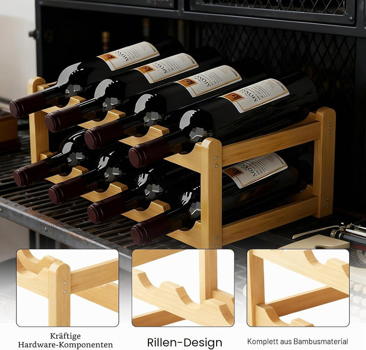 Weinregal Holz: Flaschenregal für 8 Flaschen, 2 Fach Flaschenhalter Aus Bambus, Natürlich Weinflasch