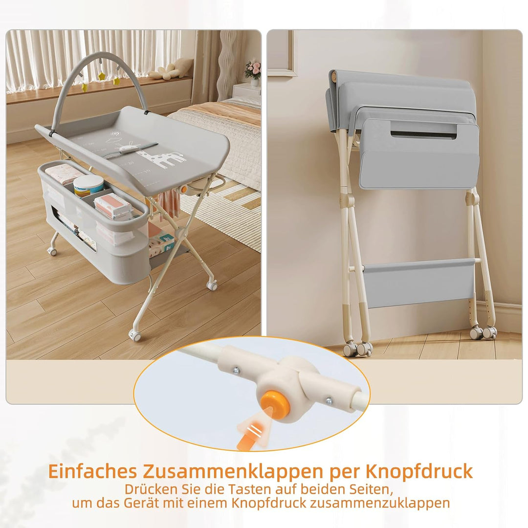 Supfine Klappbarer Wickeltisch mit Aufbewahrung, Höhenverstellbar auf 5 Stufen, Mobile Wickeltisch m