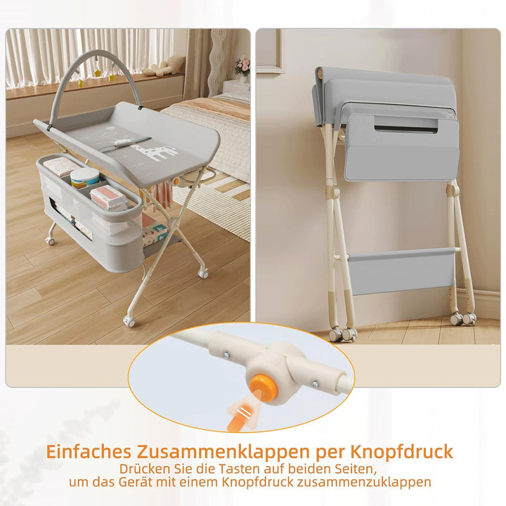 Supfine Klappbarer Wickeltisch mit Aufbewahrung, Höhenverstellbar auf 5 Stufen, Mobile Wickeltisch m