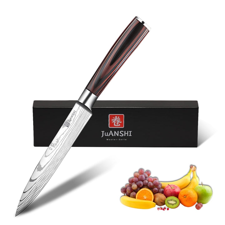JUANSHI® Japanisches Messer, 13 cm Universalmesser - Professionelles Küchenmesser mit Pakkaholzgriff