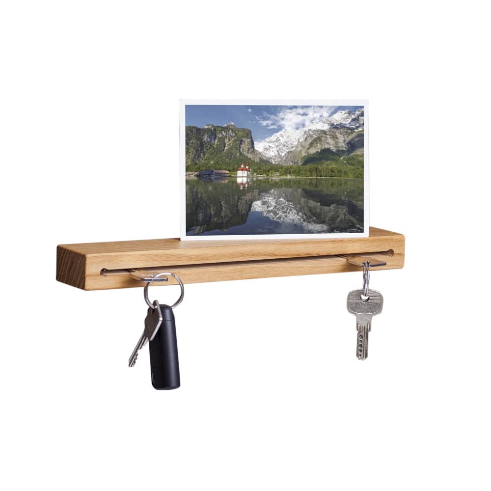 WOODS Schlüsselbrett Holz mit Ablage I Nut - Schlüsselhalter modern I Wanddekoration aus Holz handge